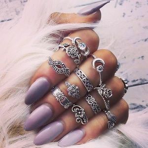 Vintage Boho Style Stackable Midi Rings Set